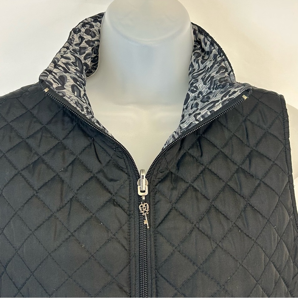 Womens Quilted Animal Print Vest Size M Reversible Full Zip Pockets Gorpcore - Picture 5 of 12